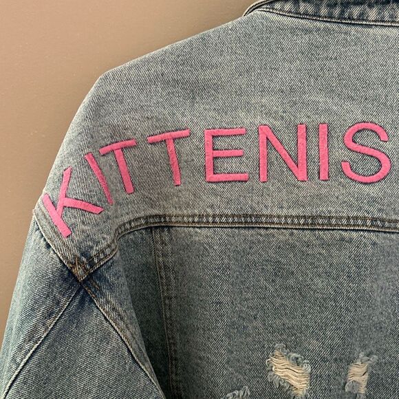 Kittenish Babe Cropped Denim Jacket Woman’s Small - Picture 5 of 8
